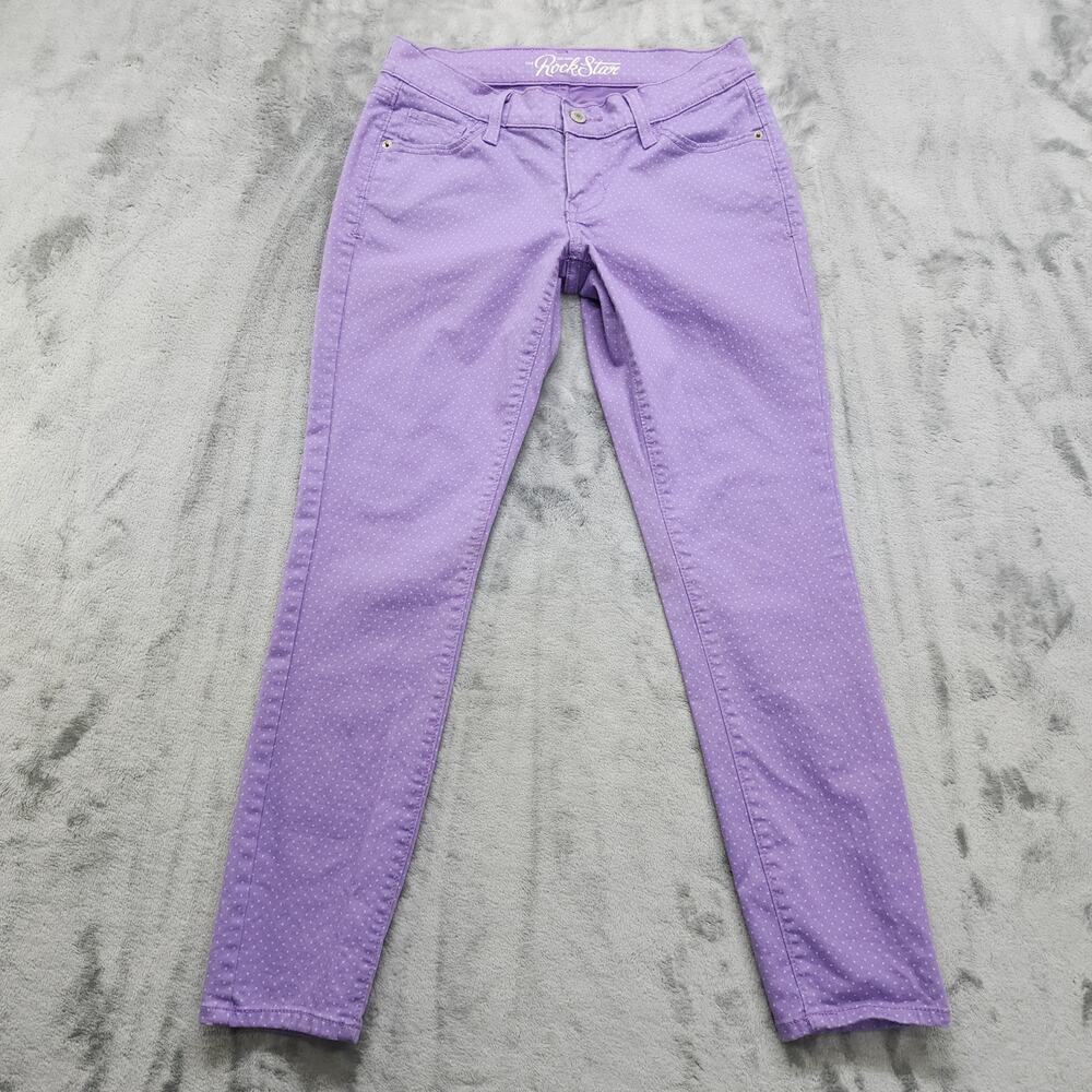 Old Navy Jeans Women 6 SHORT Purple Blue Polka Dots Rockstar Low Rise Skinny